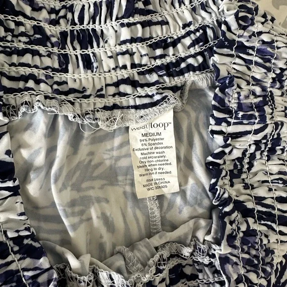 Navy and White Leaf Print summer pants M - Picture 5 of 8